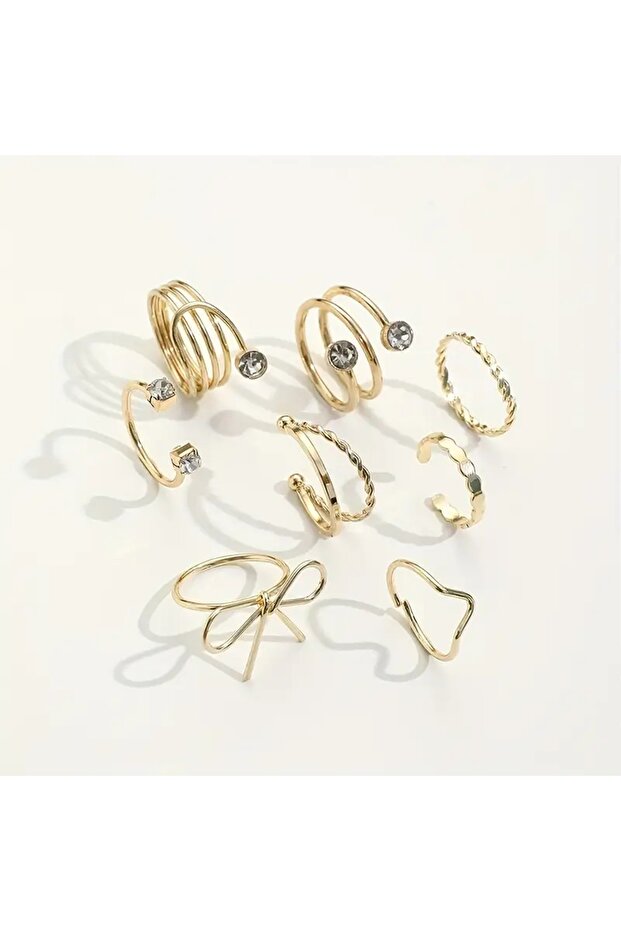 مجموعة من 8 خواتم مرصعة بالأحجار - 2