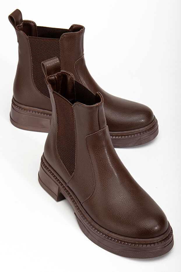 Kadın Kahve Cilt Yan Lastikli Bot - 2