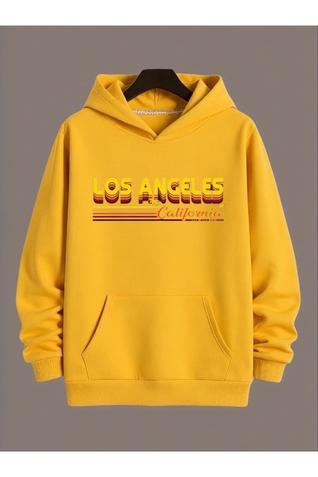 Unisex Los Angeles Colorful Custom Printed Cotton Oversize Hooded Sweatshirt