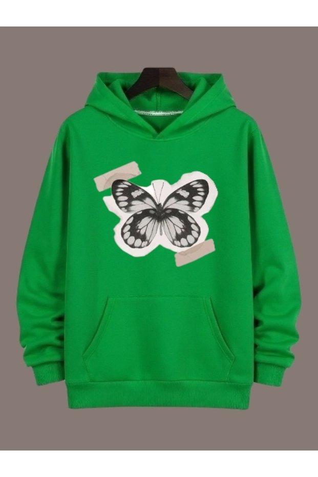 Unisex Butterfly Colorful Custom Printed Cotton Oversize Hooded Sweatshirt