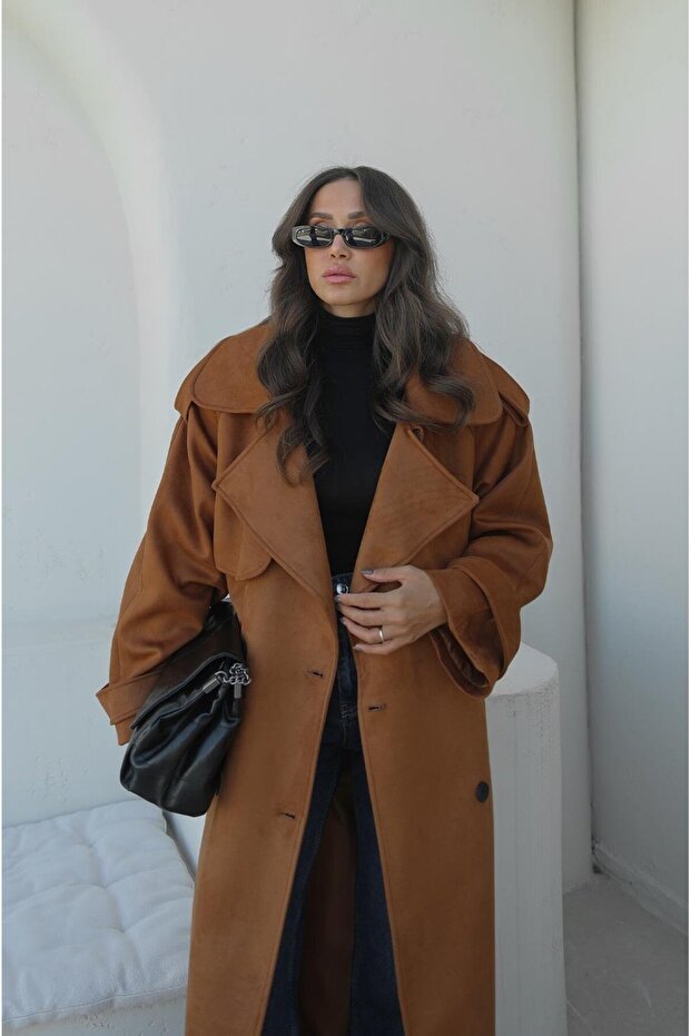 Taba Lenox Kuşaklı Süet Trençkot - 6