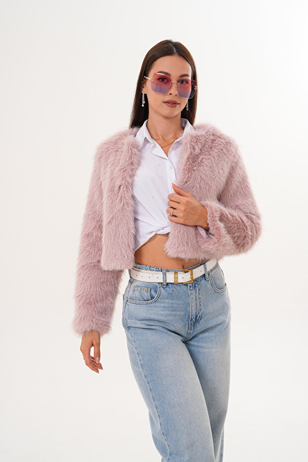 سترة كروب بوي ذات ياقة أساسية وفرو - 2