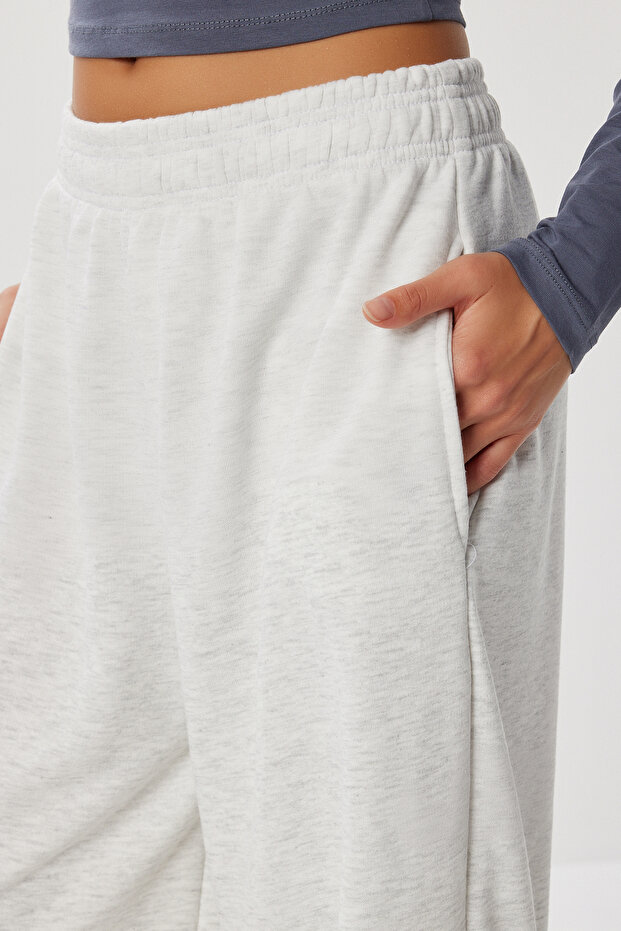 Barrel Fit Stoperli Örme Eşofman Altı LUB0254 GRİ MELANJ - 4