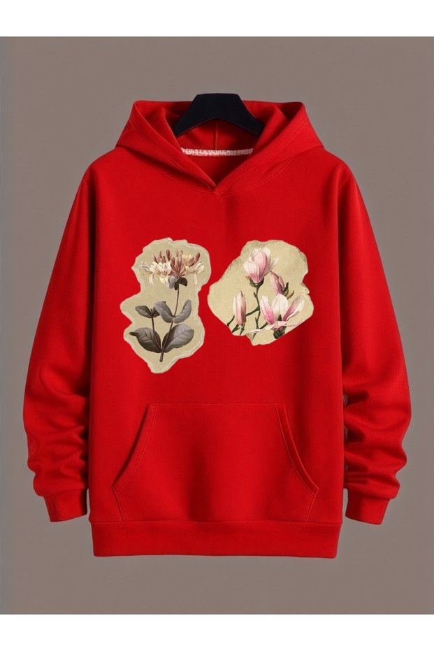 Unisex Floral Colorful Custom Printed Cotton Oversize Hooded Sweatshirt