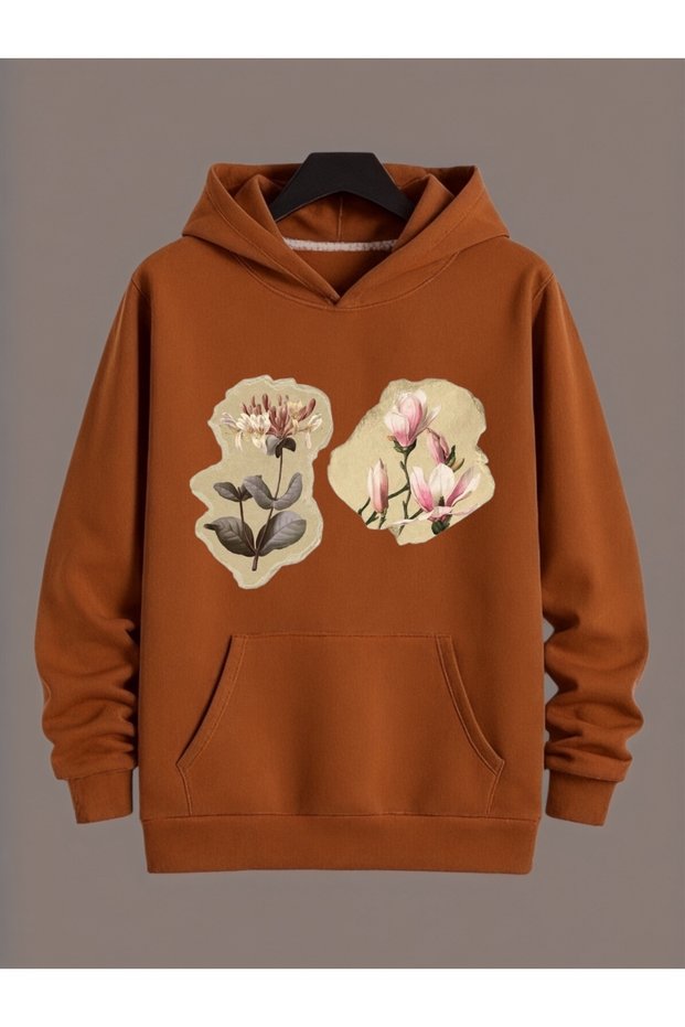 Unisex Floral Colorful Custom Printed Cotton Oversize Hooded Sweatshirt