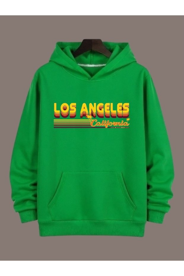 Unisex Los Angeles Colorful Custom Printed Cotton Oversize Hooded Sweatshirt