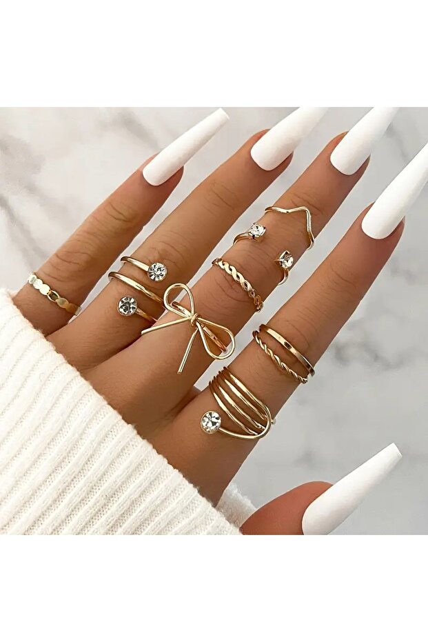 مجموعة من 8 خواتم مرصعة بالأحجار - 1