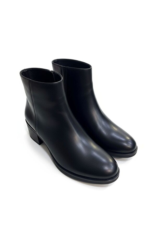 Women's Genuine Leather Thick Heeled Zippered Boots