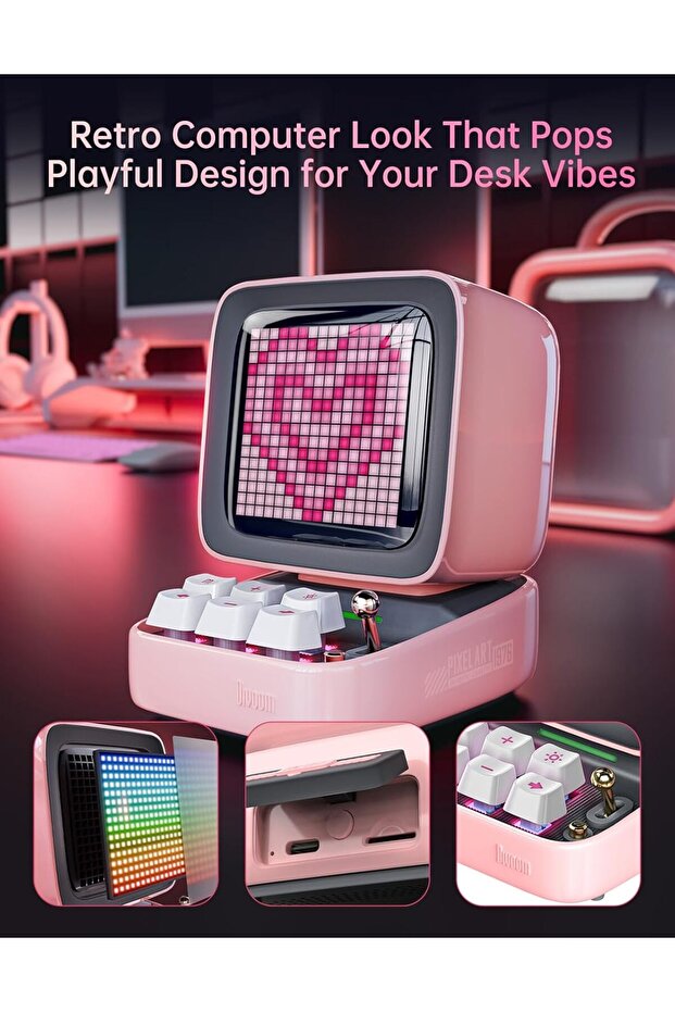 Ditoo Pixel Art Portable Bluetooth Speaker with App Controlled 16X16 LED Front Panel Pink - 5