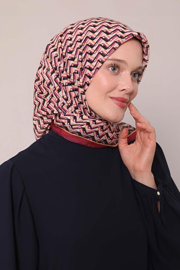 Bordo Zigzag Desen Soft Eşarp - 3