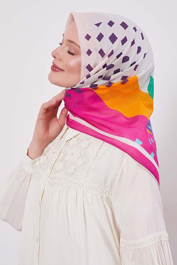 وشاح قطني بنمط أوراق الشجر الوردية - 1