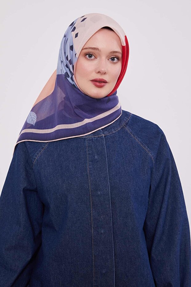 وشاح قطني بنمط أوراق الشجر باللون الأرجواني - 2