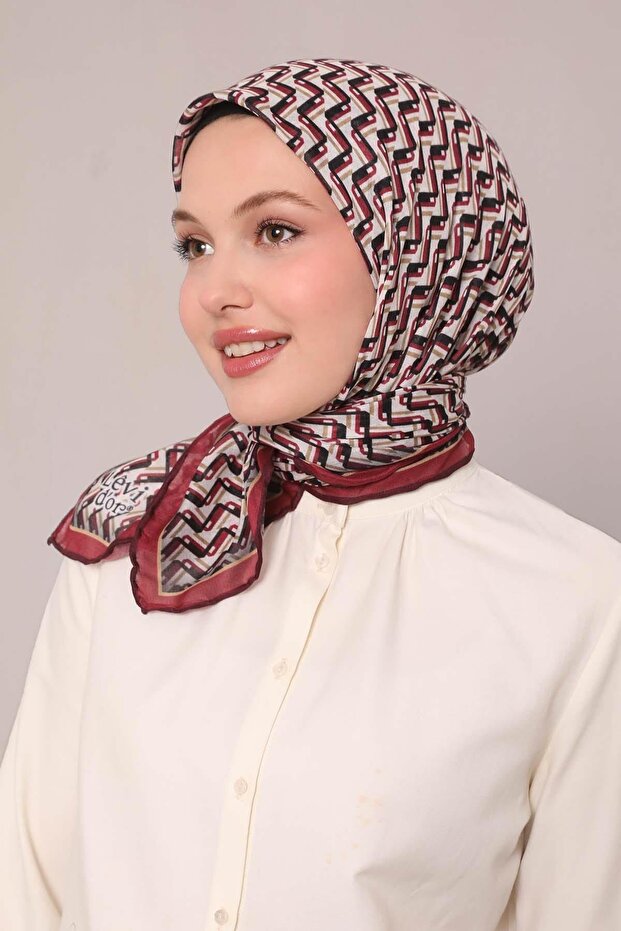 Vişne Zigzag Desen Soft Eşarp - 1