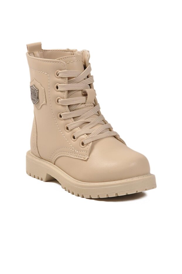 24028 P Beige Children's Boots Wide Fit