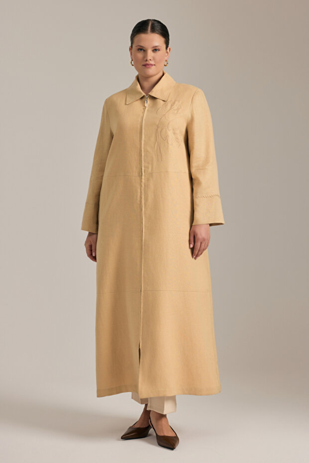 Nakışlı Keten Pardösü - 2