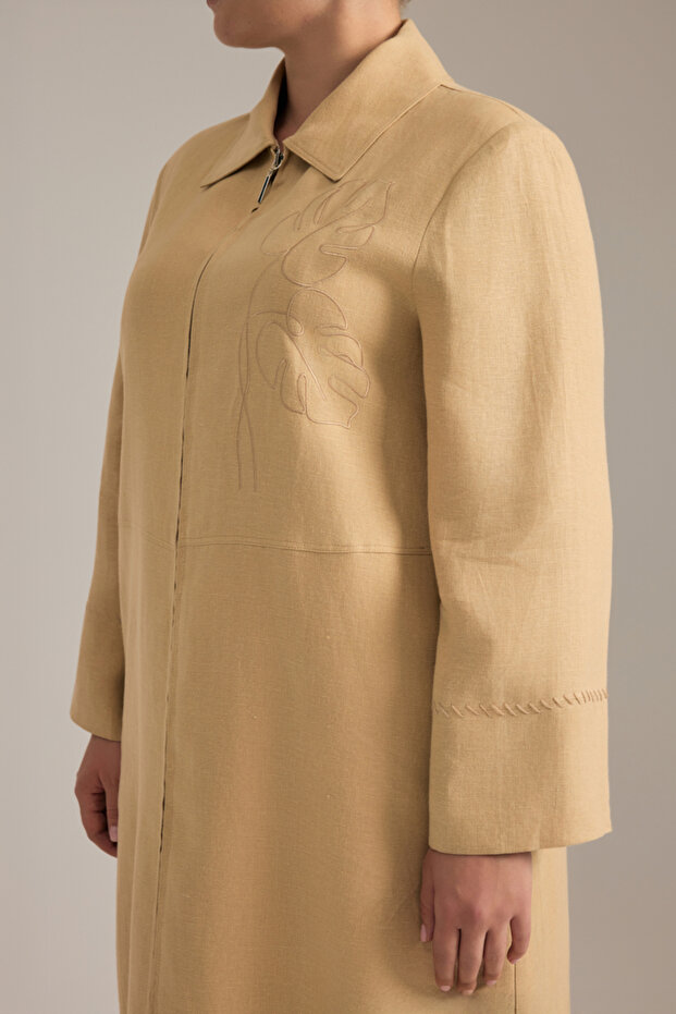 Nakışlı Keten Pardösü - 5