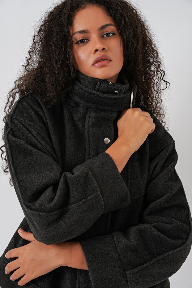 Kadın Oversize Bomber Ceket 0729 - Antrasit - 4