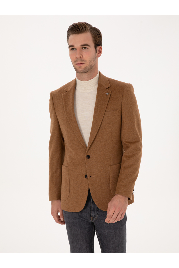 Camel Slim Fit 100% Cashmere Flannel Jacket 50314254-Vr015