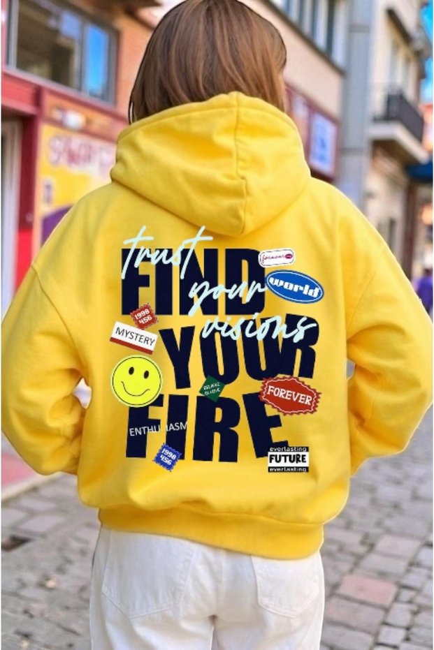 Unisex Find Your Fire Colorful Custom Printed Cotton Oversize Hooded Sweatshirt