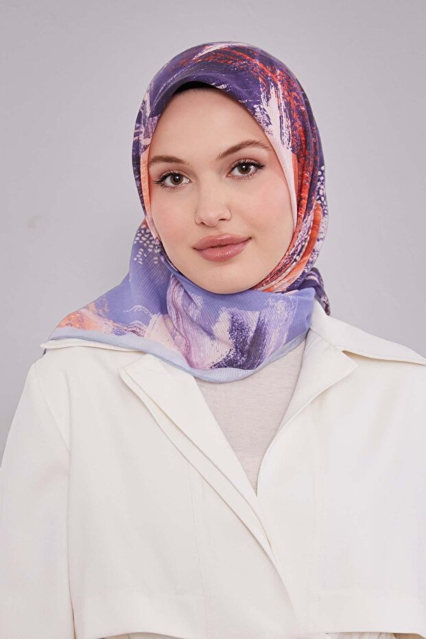 وشاح قطني بنمط فرشاة زرقاء - 2