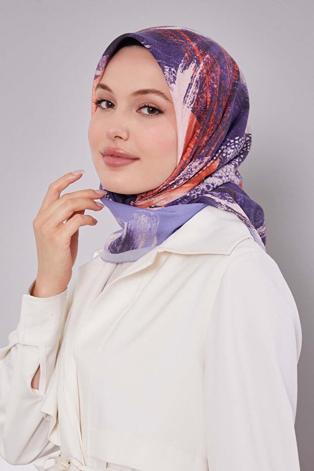 وشاح قطني بنمط فرشاة زرقاء - 1