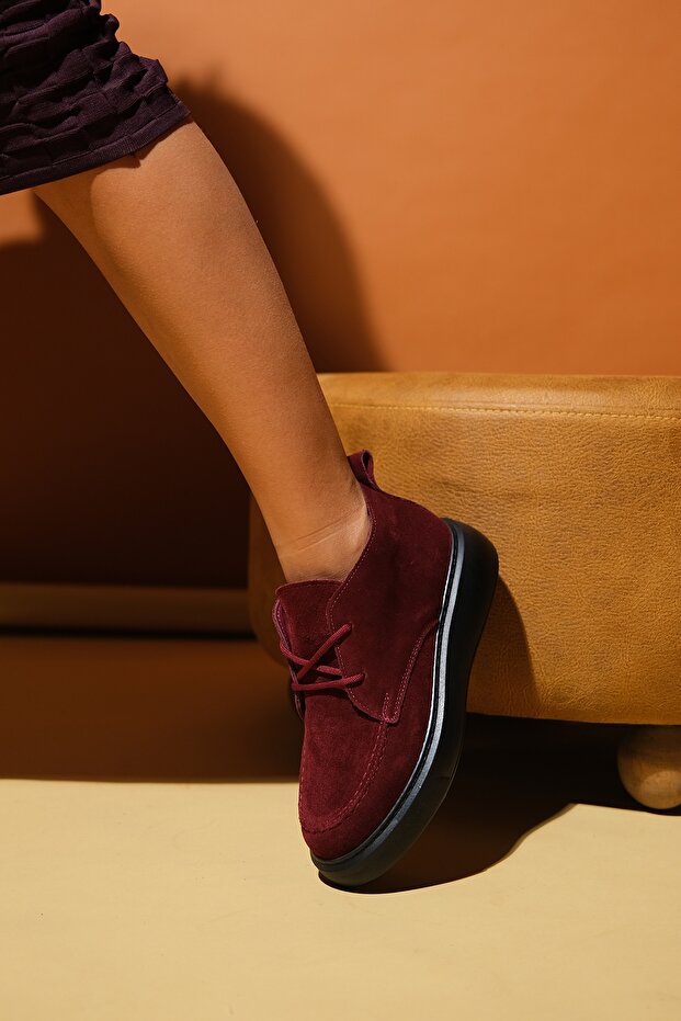 LILYA Bordo Süet Hakiki Deri Kadın Chukka Bot - 8