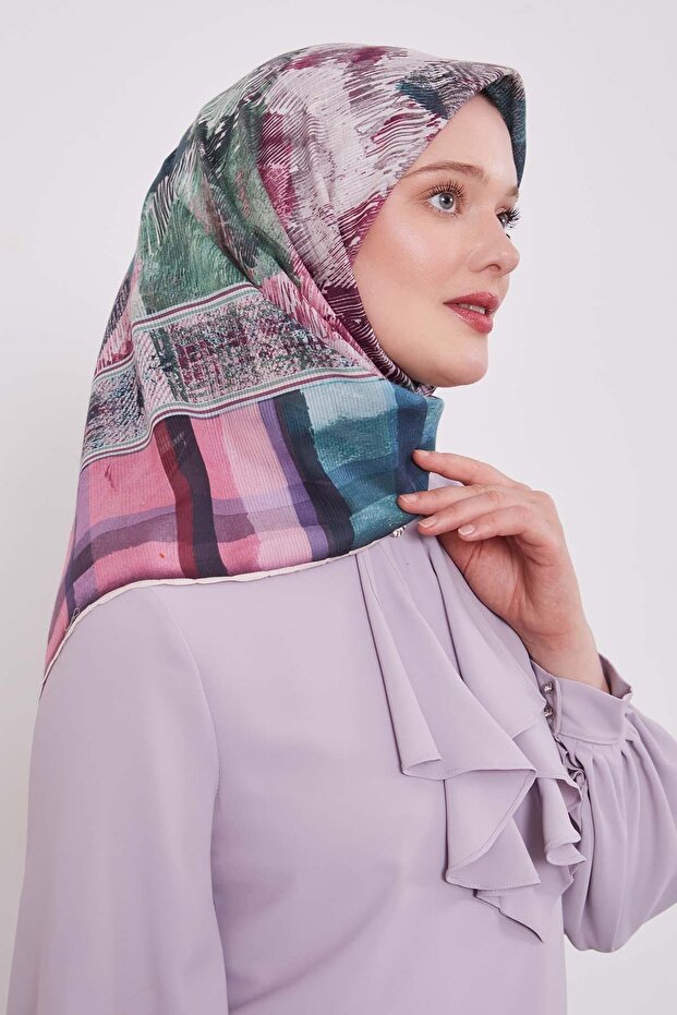 وشاح قطني منقوش باللون الأخضر المائي