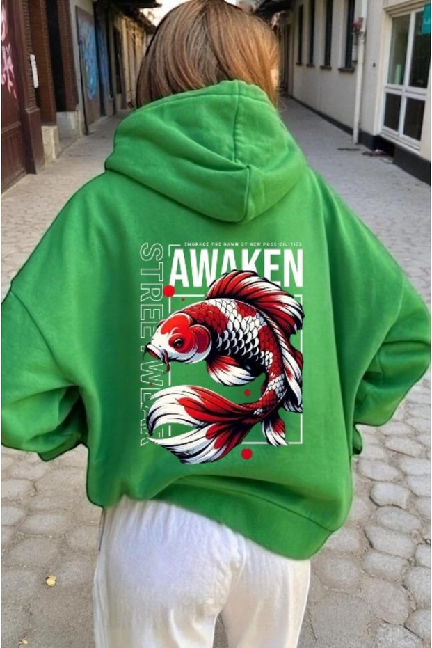 Unisex Awaken Colorful Custom Printed Cotton Oversize Hooded Sweatshirt