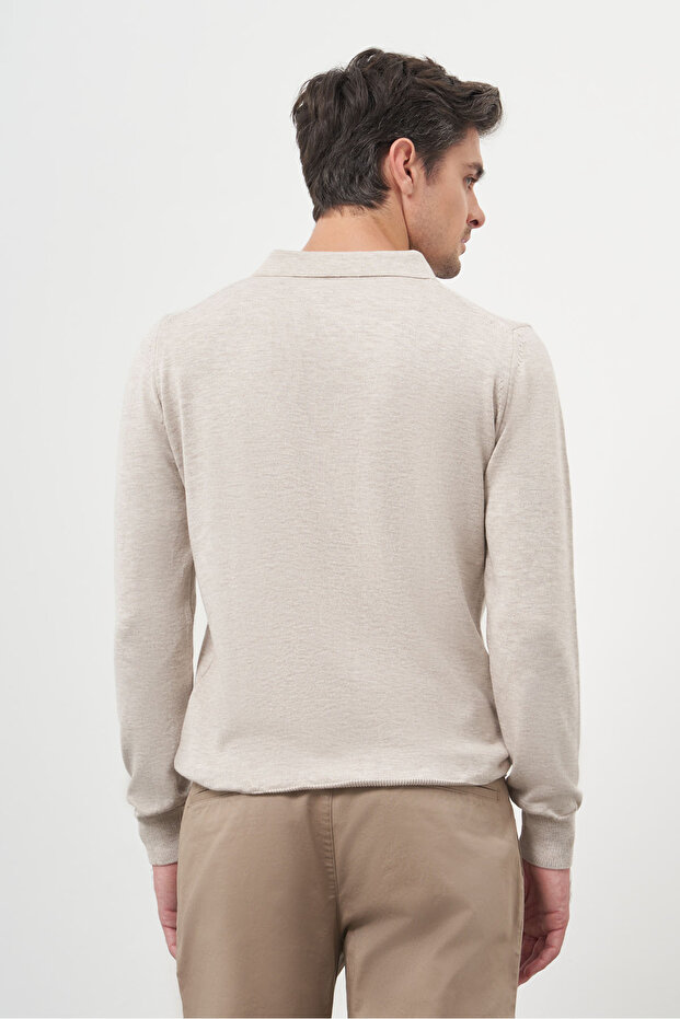 Erkek Bej Basic Polo Yaka Dynamic Fit Rahat Kesim Triko - 5