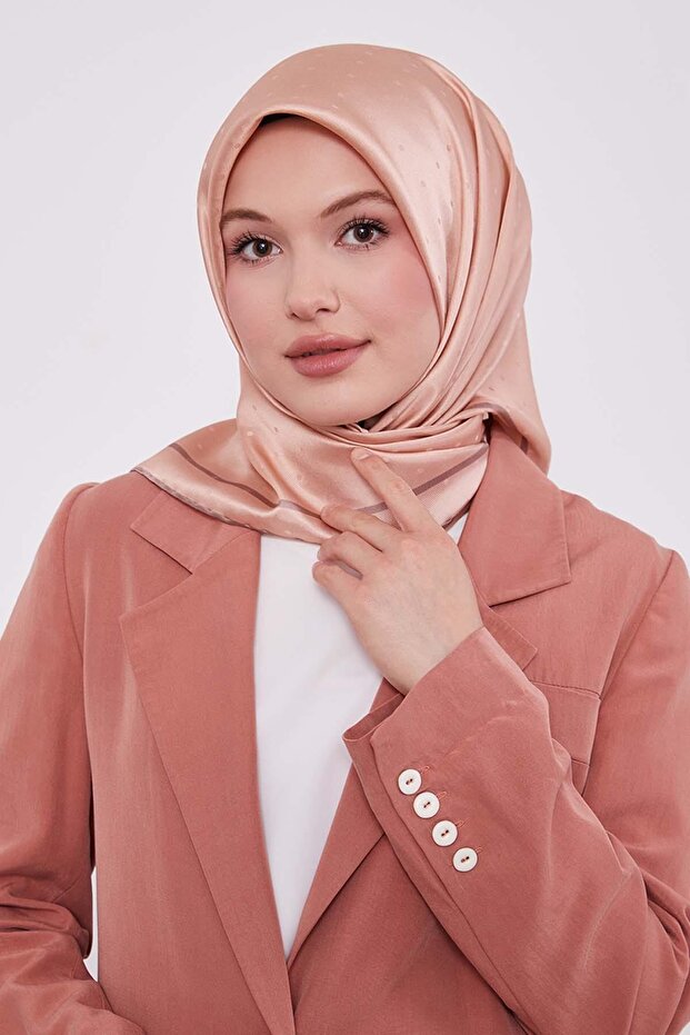 Salmon Speckle Pattern Monogram Silk Scarf - 3