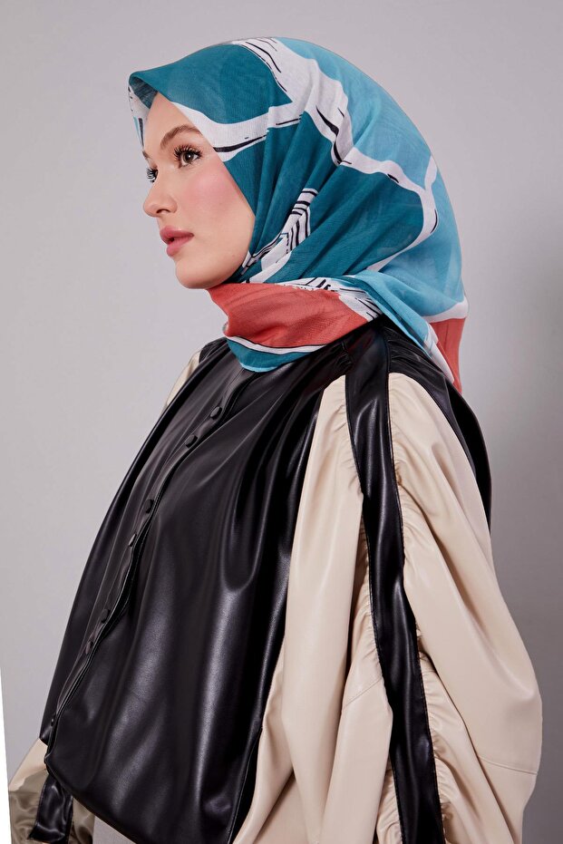 Mint Green Abstract Pattern Soft Scarf - 2