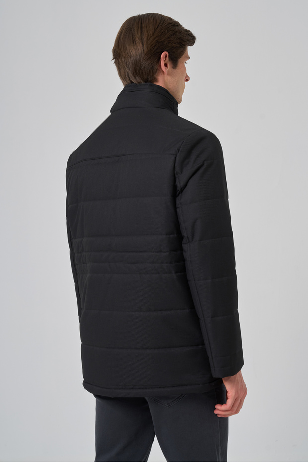 Erkek Siyah Polyester Çıtçıtlı Kapüşonlu Mont - 5