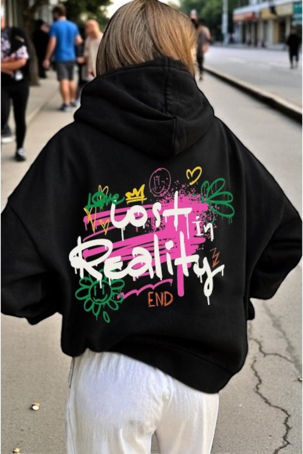 Unisex Lost Reality Colorful Custom Printed Cotton Oversize Hooded Sweatshirt