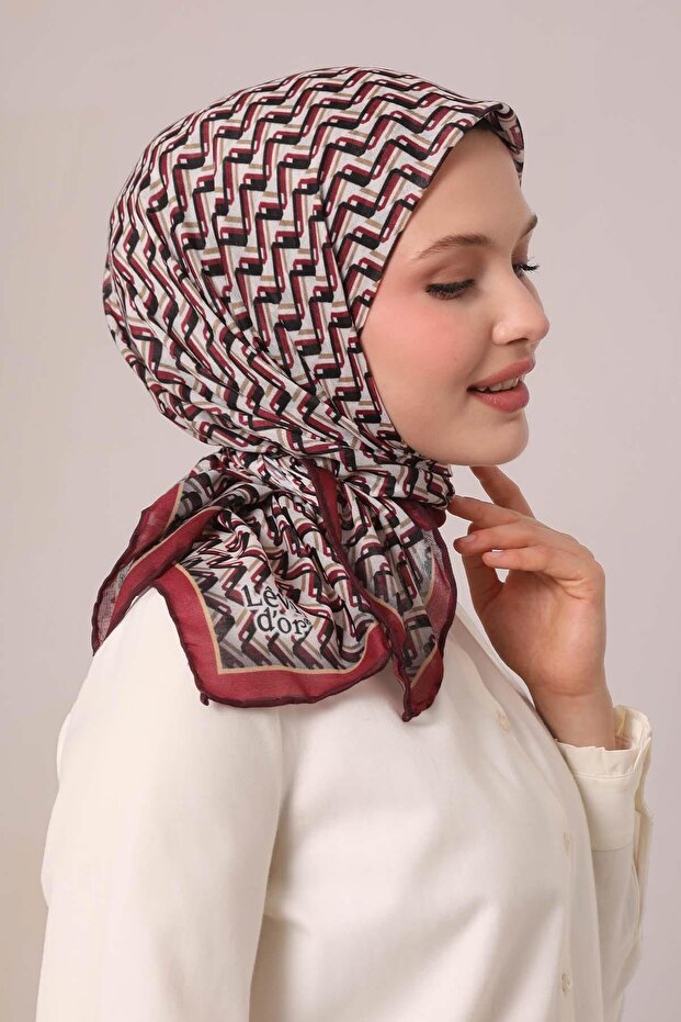 Vişne Zigzag Desen Soft Eşarp - 3