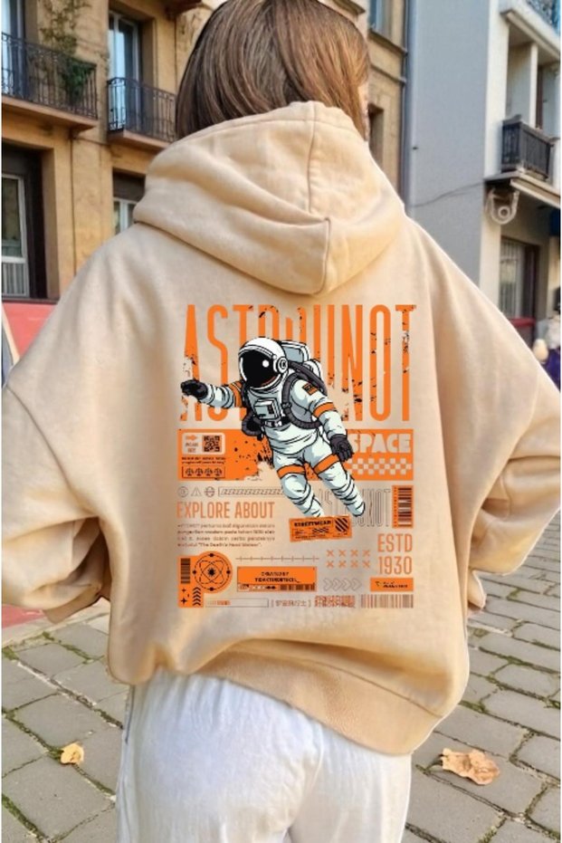 Unisex Astronaut Colorful Custom Printed Cotton Oversize Hooded Sweatshirt