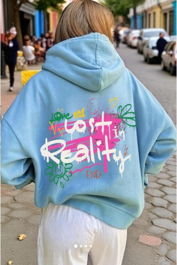 Unisex Lost Reality Colorful Custom Printed Cotton Oversize Hooded Sweatshirt