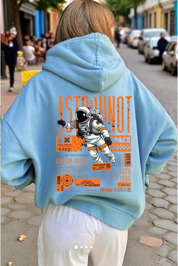 Unisex Astronaut Colorful Custom Printed Cotton Oversize Hooded Sweatshirt