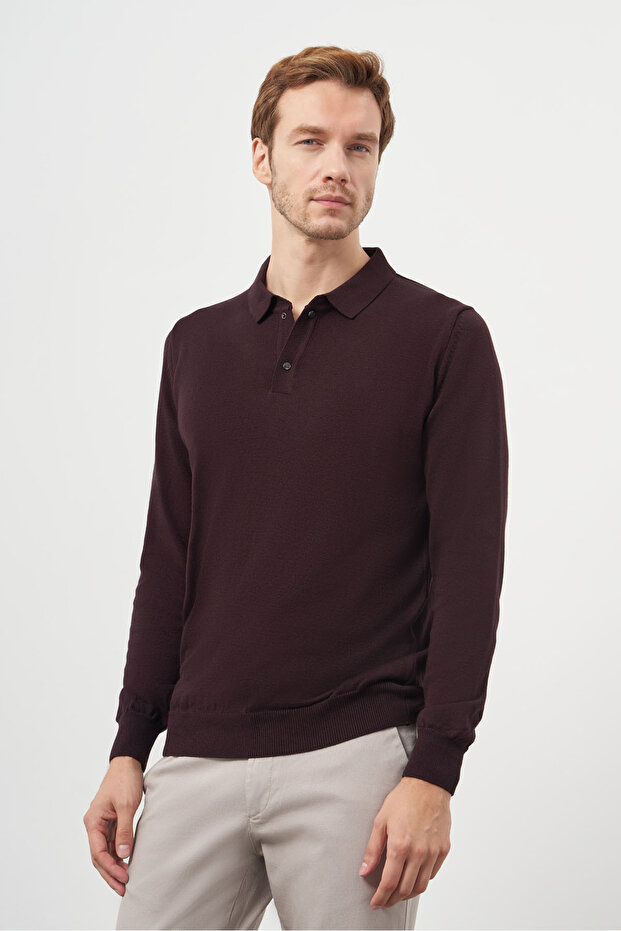 Erkek Mor Basic Polo Yaka Dynamic Fit Rahat Kesim Triko - 2