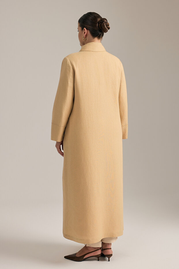 Nakışlı Keten Pardösü - 6