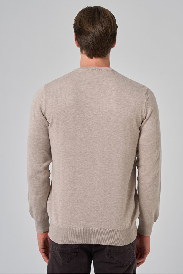 Erkek Bej Basic Bisiklet Yaka Dynamic Fit Rahat Kesim Triko - 5