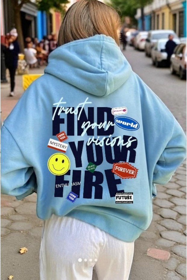Unisex Find Your Fire Colorful Custom Printed Cotton Oversize Hooded Sweatshirt