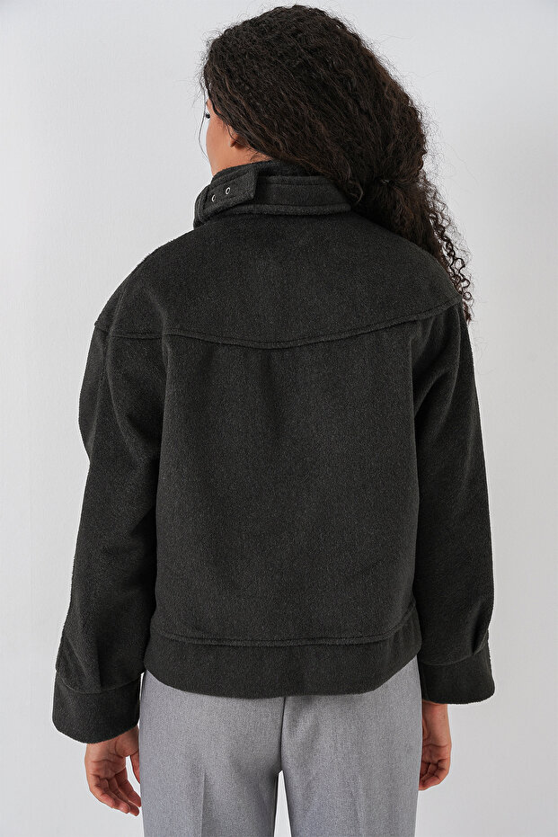 Kadın Oversize Bomber Ceket 0729 - Antrasit - 6