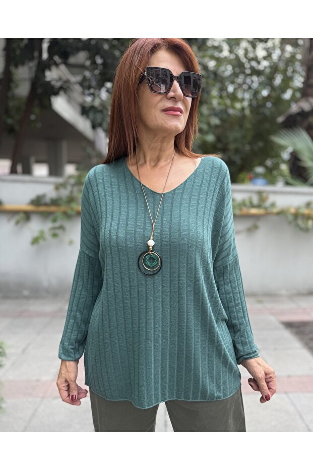 Italian Necklace Ribbed Knitwear Oil Green