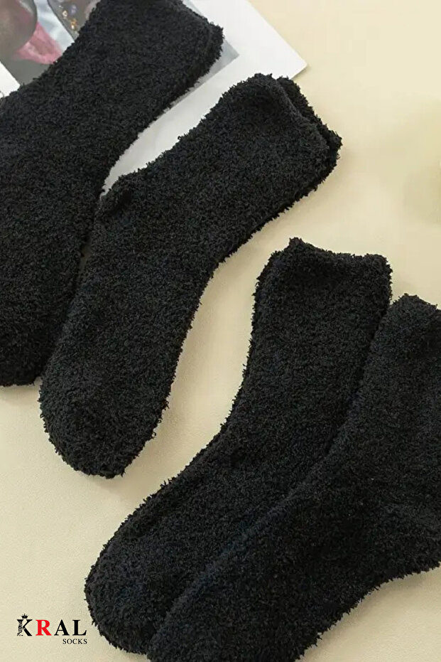 Kadın Peluş Uyku (4 Çift) Soft Doku Isı Emici Kışlık Soket Havlu Çorap - 7