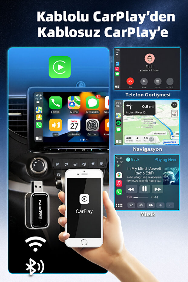 Kablosuz Carplay Adaptörü Android ve Apple Uyumlu Wireless Carplay - 3