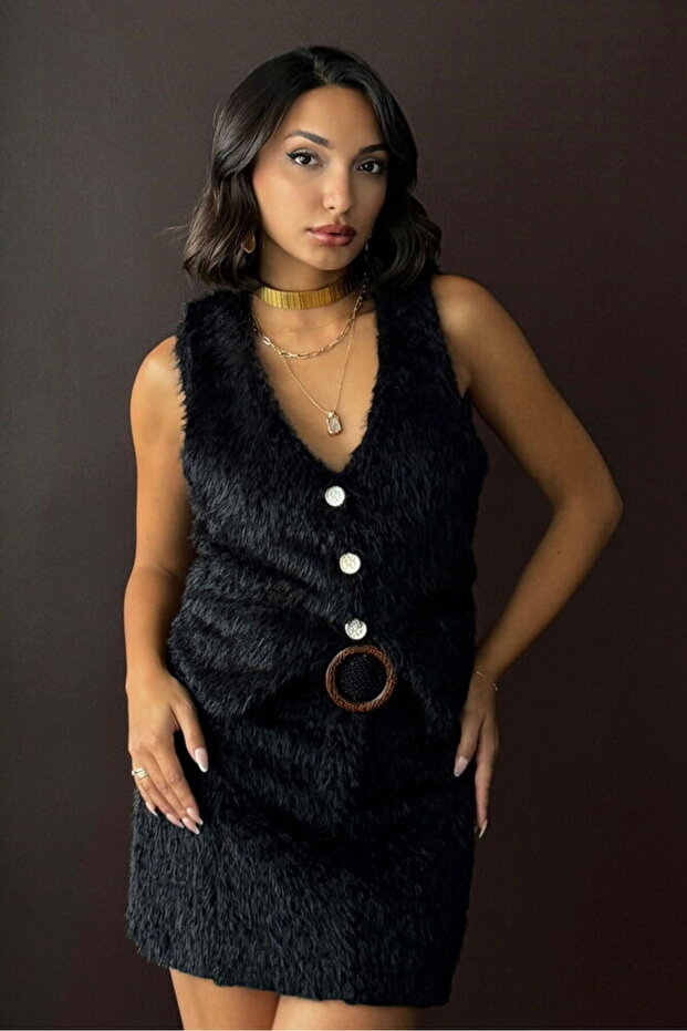 Vintage Style Black Feathered Women's Vest | Vmf1985