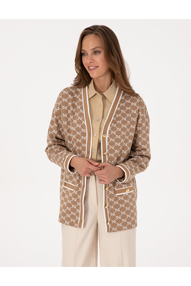 Beige Comfort Fit Knitted Cardigan 50309128-VR011