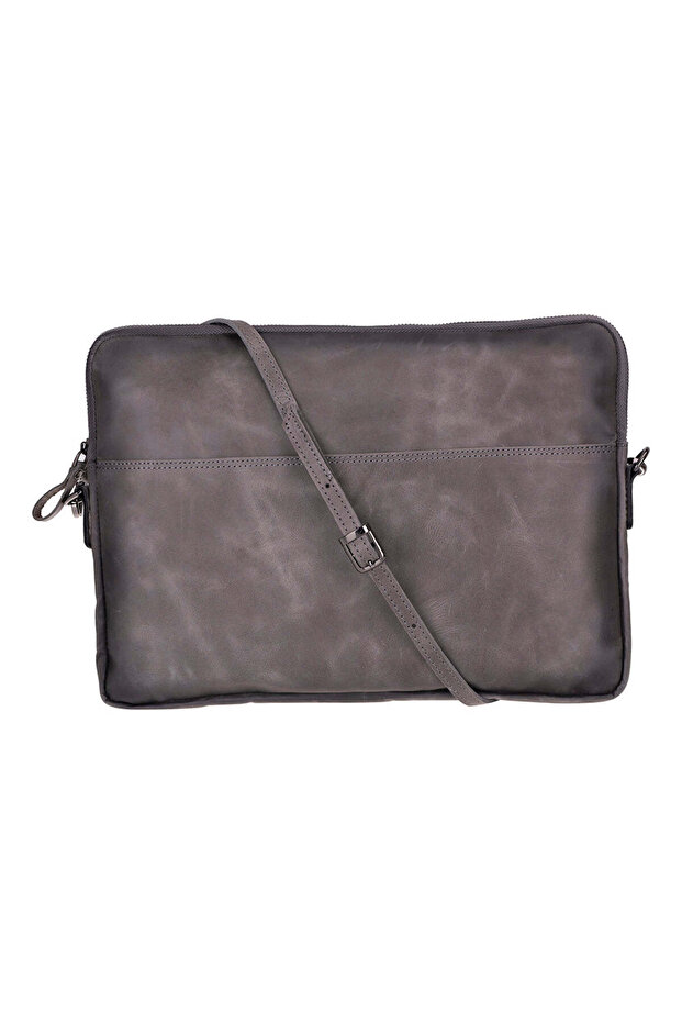 Bloomsleeve Leeds 14” Ash Gray Genuine Leather Laptop & Tablet Sleeve