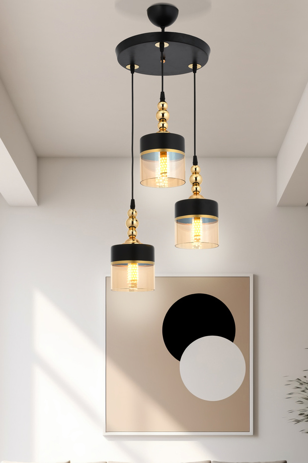 Oslo 3’lü Sarkıt Avize Bal Siyah Camlı Modern Dekoratif Aydınlatma - 3