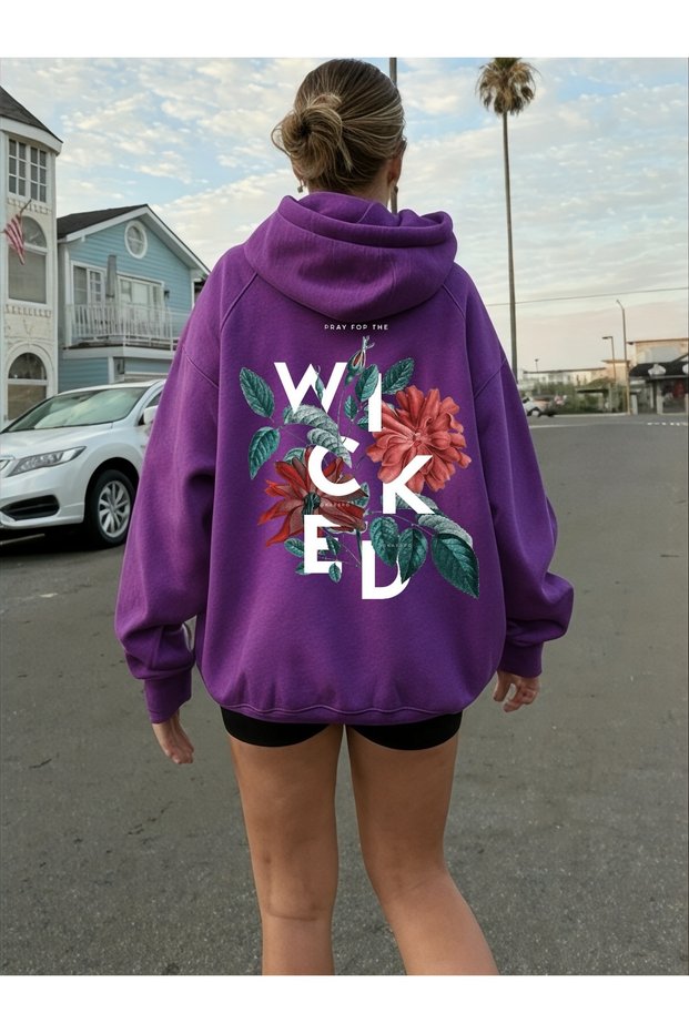 Unisex Wicked Colorful Custom Printed Cotton Oversize Hooded Sweatshirt
